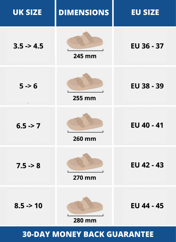 Pink sandals 2025 size chart